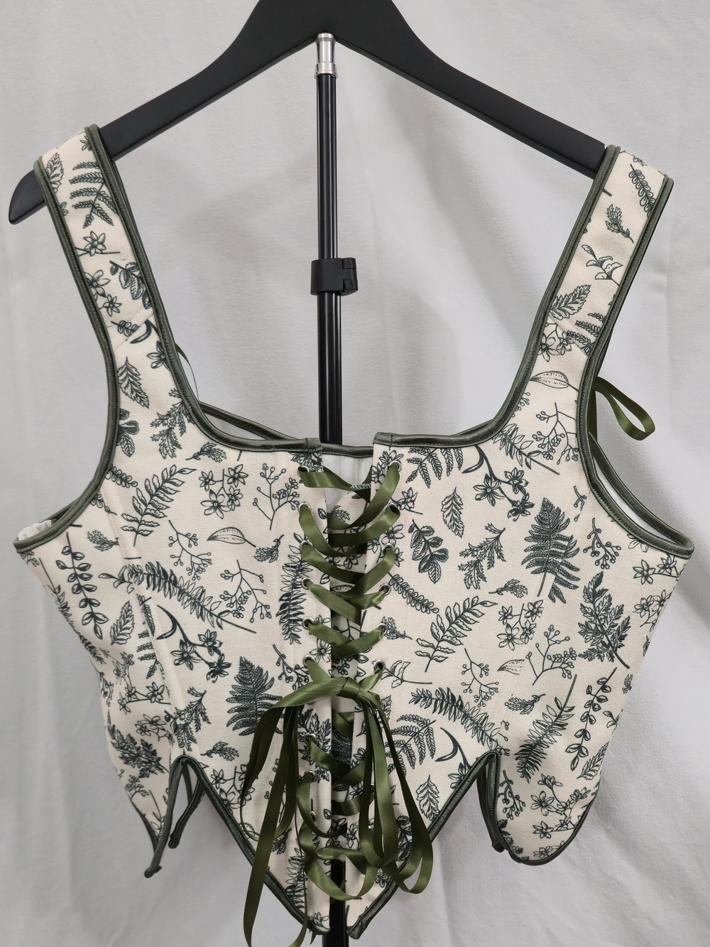 Botanical Print Cream & Olive Tie-Strap Corset Top - Picture 3 of 3